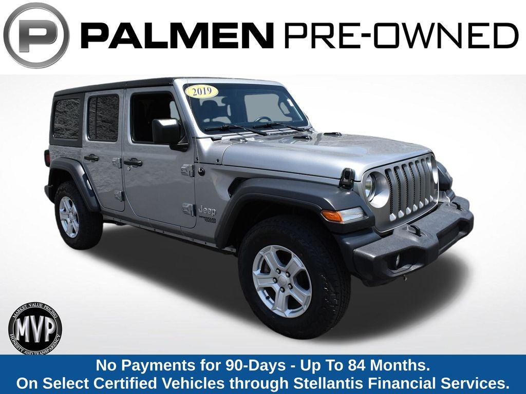 2019 Jeep Wrangler Unlimited Sport S in Billet Silver Metallic Clearcoat — front three-quarter view