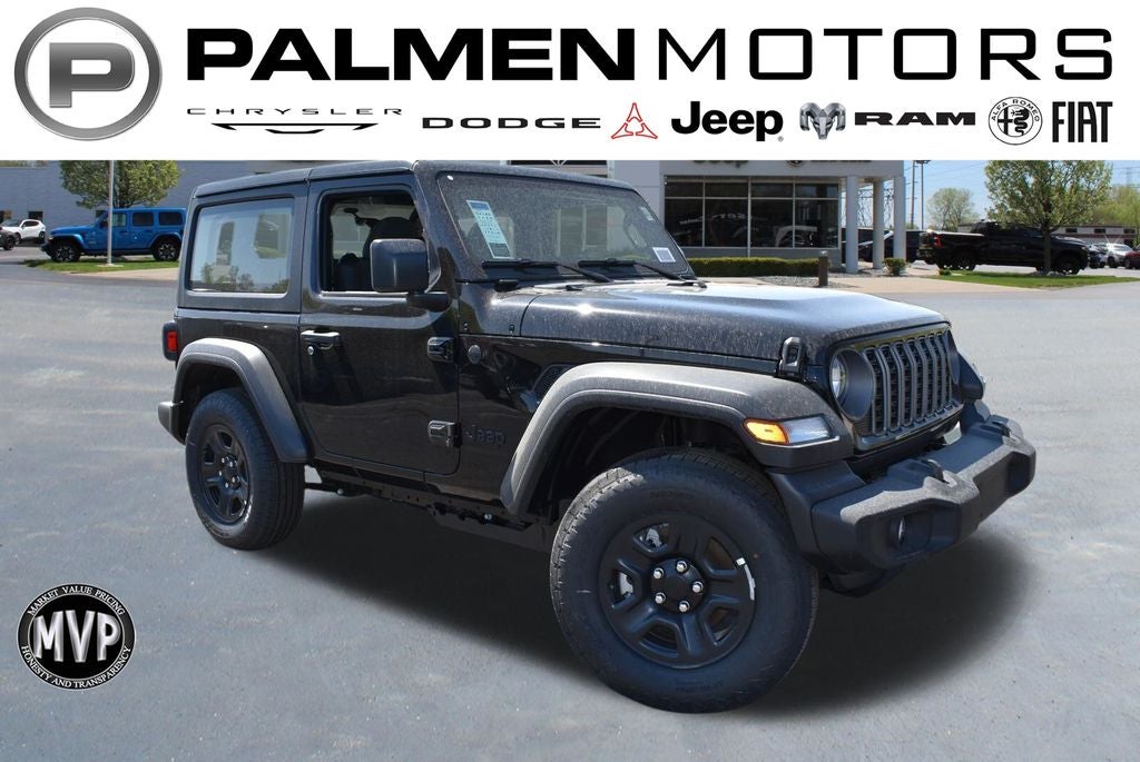 2026 Jeep Wrangler Sport in Black Clear-Coat Exterior Paint — front three-quarter view