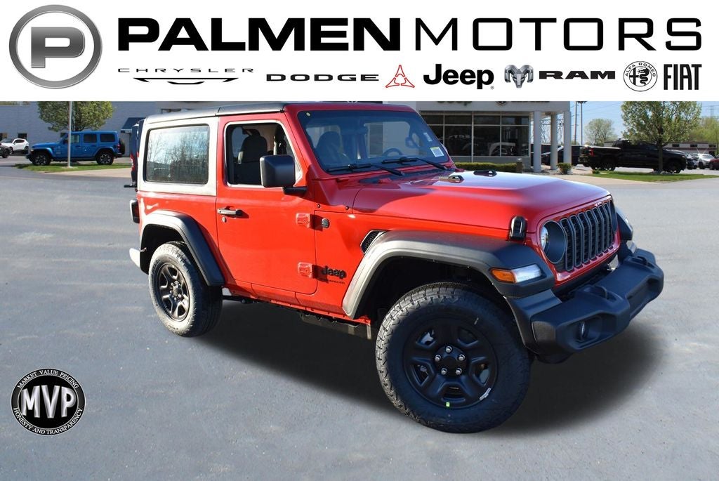 2026 Jeep Wrangler Sport in Firecracker Red Clear-Coat Exterior Paint — front three-quarter view