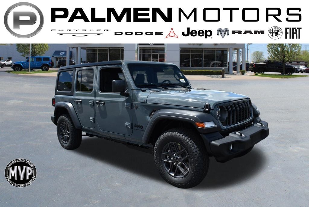 2026 Jeep Wrangler Sport S in Anvil Clear-Coat Exterior Paint — front three-quarter view
