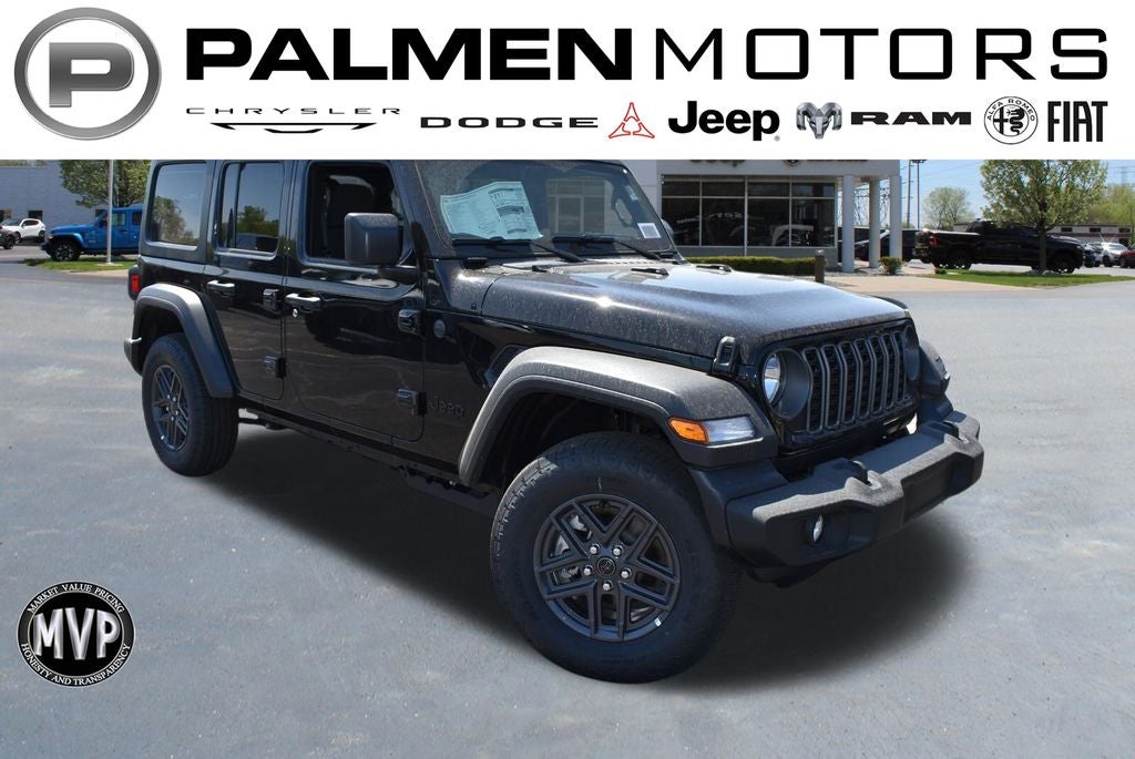 2026 Jeep Wrangler Sport in Black Clear-Coat Exterior Paint — front three-quarter view