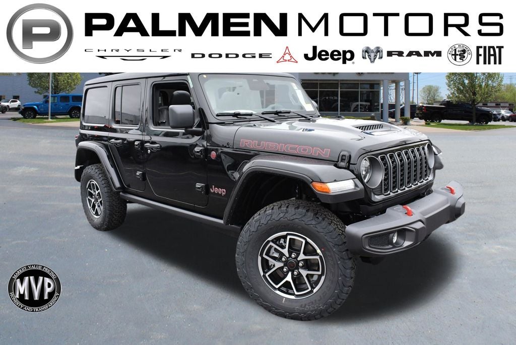 2026 Jeep Wrangler Rubicon in Black Clear-Coat Exterior Paint — front three-quarter view