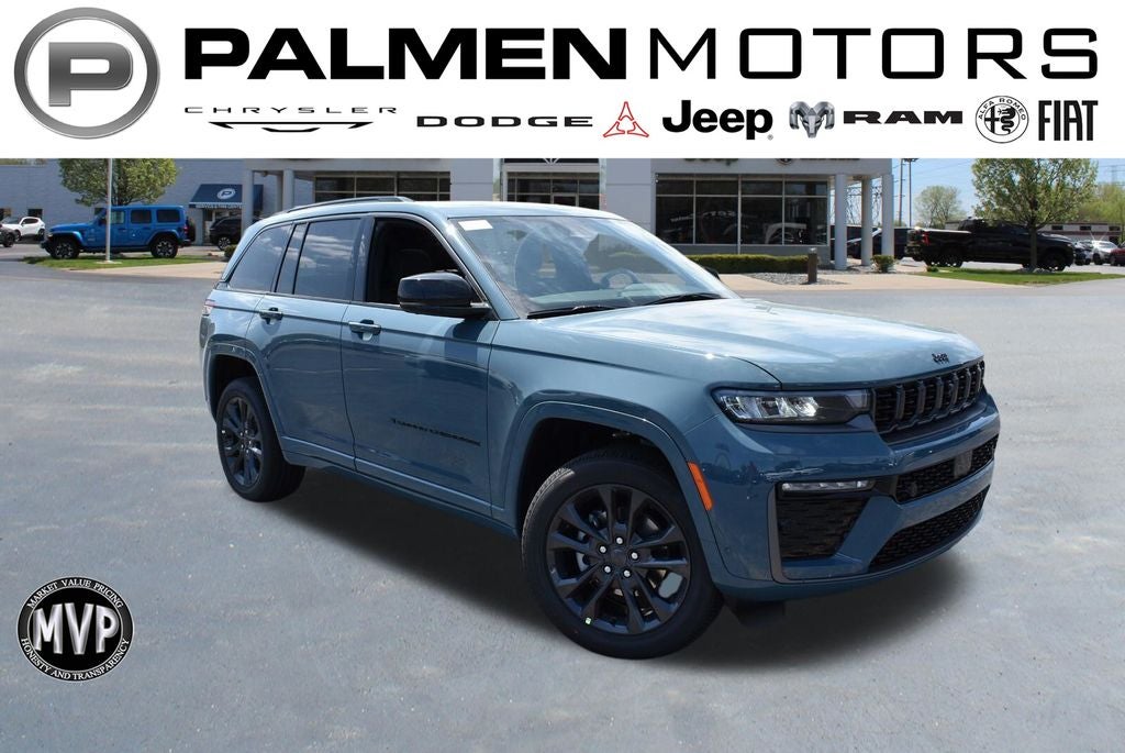 2026 Jeep Grand Cherokee Limited Reserve in Steel Blue Exterior Paint — front three-quarter view