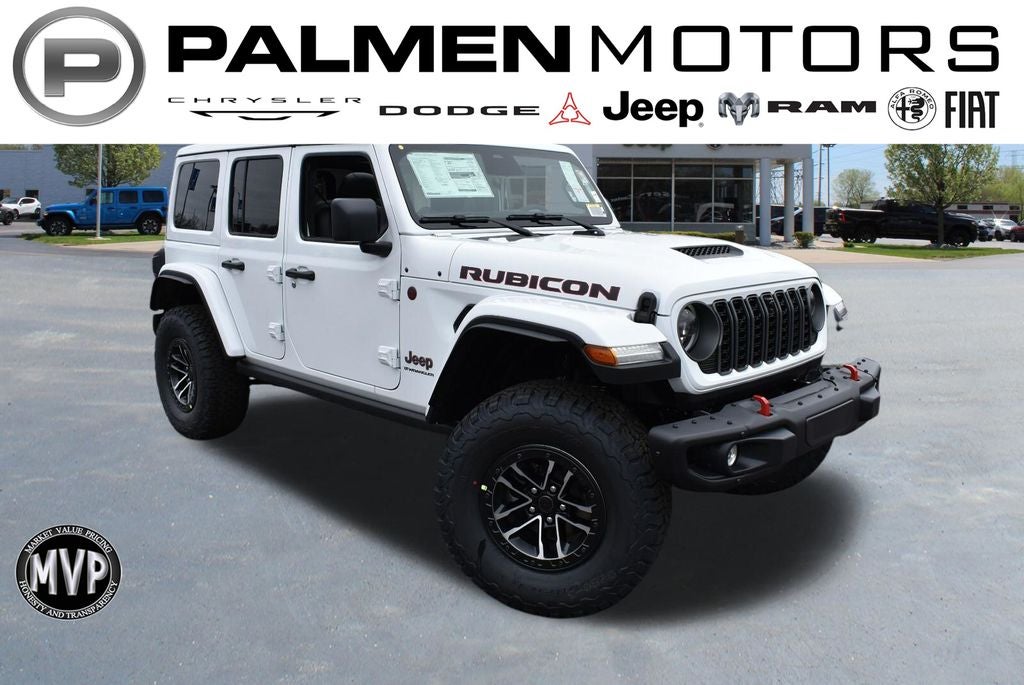 2026 Jeep Wrangler Rubicon X in Bright White Clear-Coat Exterior Paint — front three-quarter view