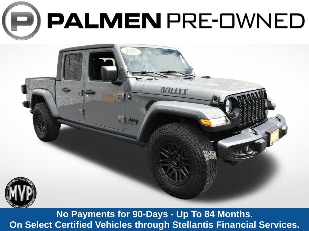 2021 Jeep Gladiator Willys in Sting-Gray Clearcoat — front three-quarter view