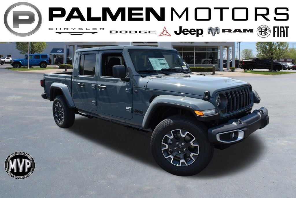 2026 Jeep Gladiator Sahara in Anvil Clear-Coat Exterior Paint — front three-quarter view
