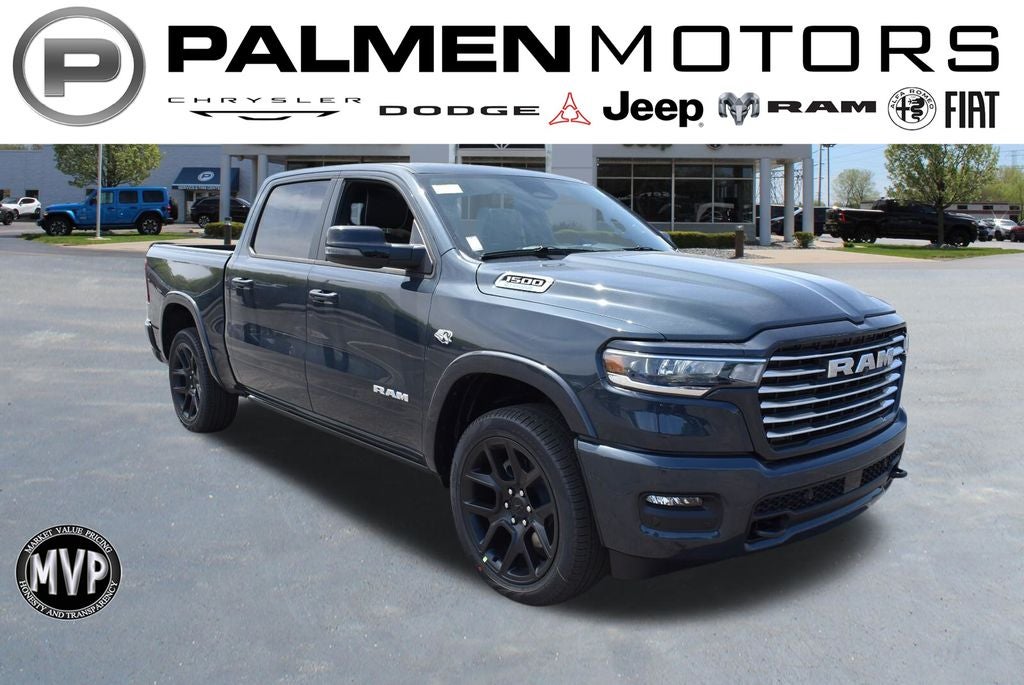 2026 RAM 1500 Laramie in Forged Blue Metallic Exterior Paint — front three-quarter view