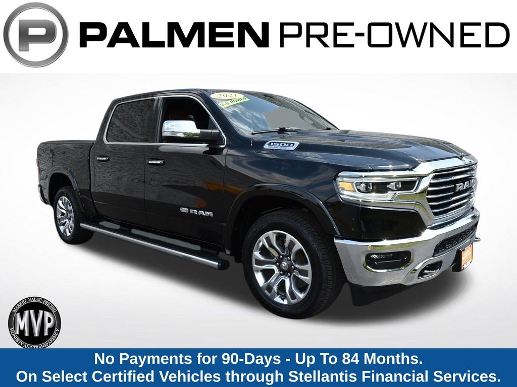 2021 RAM 1500 Limited in Diamond Black Crystal Pearlcoat — front three-quarter view