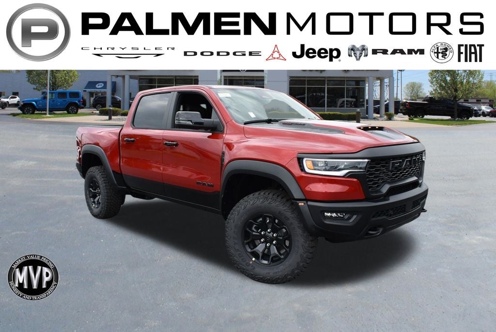 2026 RAM 1500 RHO in Molten Red Pearl-Coat Exterior Paint — front three-quarter view