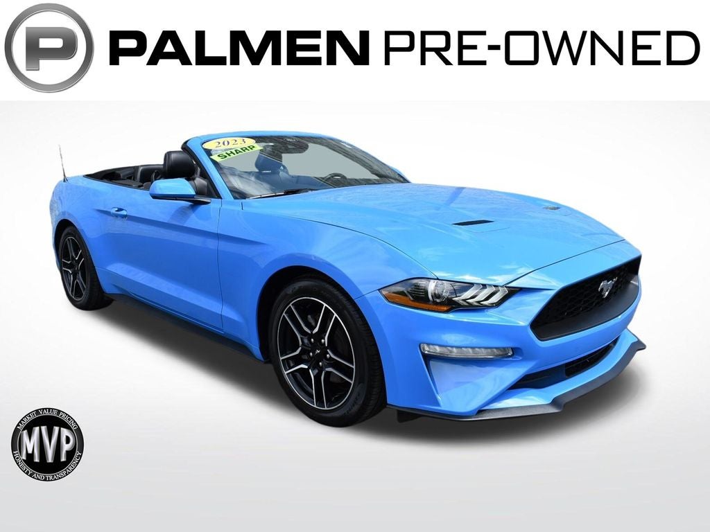 2023 Ford Mustang EcoBoost Premium in Blue — front three-quarter view
