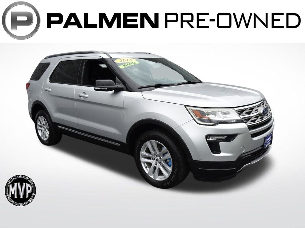 2018 Ford Explorer XLT in Ingot Silver — front three-quarter view