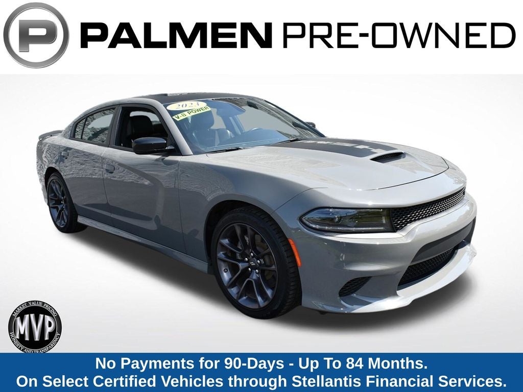 2023 Dodge Charger R/T in Destroyer Gray Clearcoat — front three-quarter view