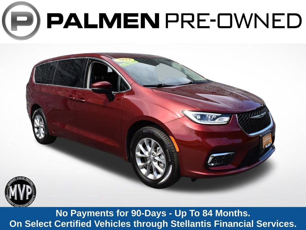2023 Chrysler Pacifica Touring L in Velvet Red Pearlcoat — front three-quarter view