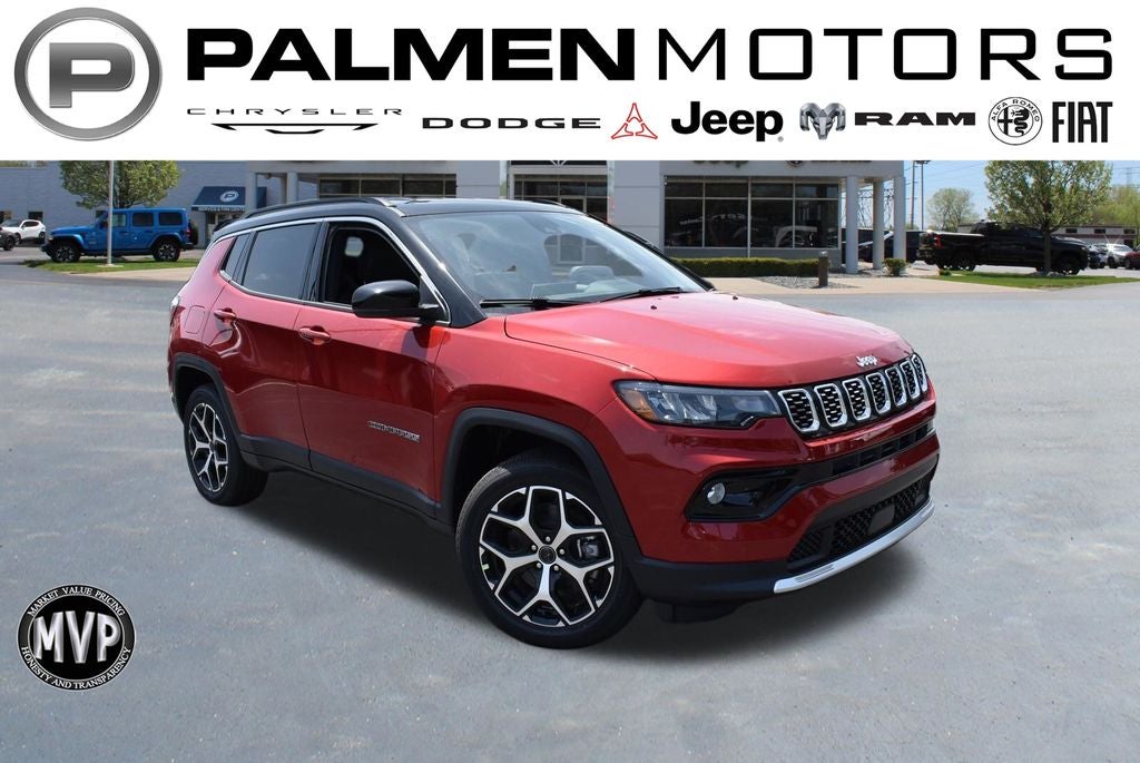 2026 Jeep Compass Limited in Red Hot Pearl-Coat Exterior Paint — front three-quarter view
