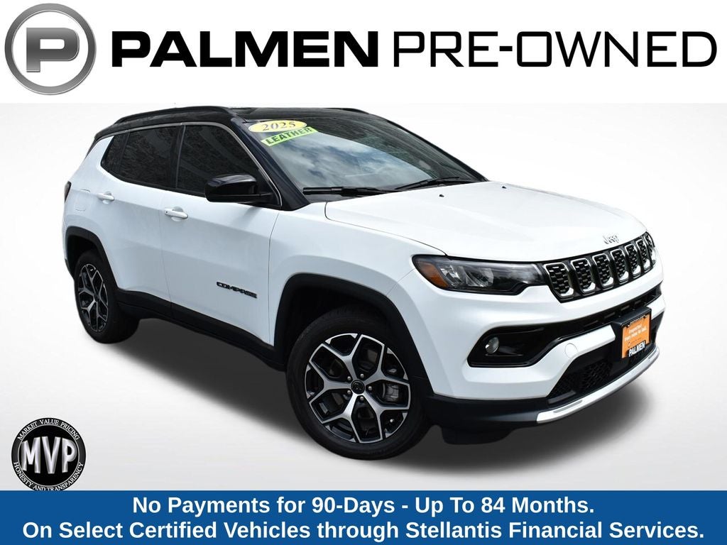 2025 Jeep Compass Limited in Bright White Clearcoat — front three-quarter view