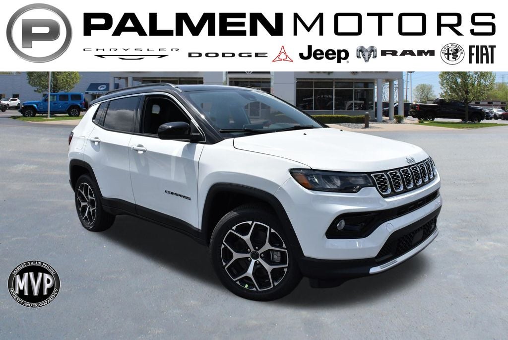 2026 Jeep Compass Limited in Bright White Clear-Coat Exterior Paint — front three-quarter view