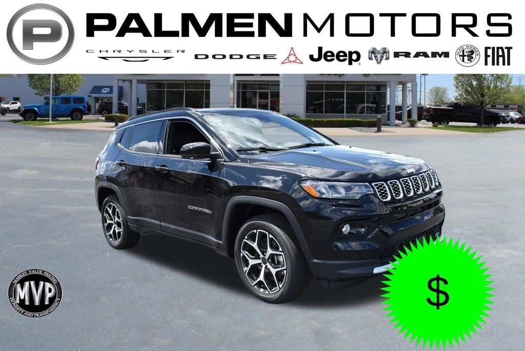 2026 Jeep Compass Limited in Diamond Black Crystal Pearl-Coat Exterior Paint — front three-quarter view