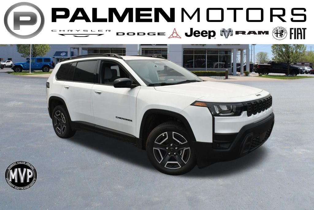 2026 Jeep Cherokee Laredo in Bright White Clear-Coat Exterior Paint — front three-quarter view