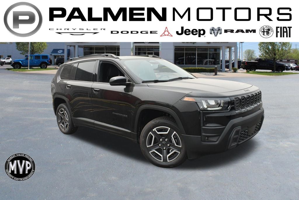 2026 Jeep Cherokee Limited in Diamond Black Crystal Pearl-Coat Exterior Paint — front three-quarter view